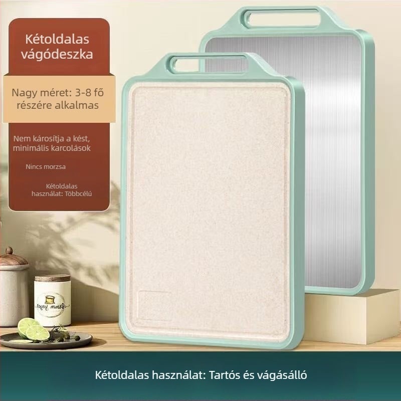 Skandináv stílusú kétoldalas rozsdamentes acél vágódeszka, penészmentes, csúszásmentes, többfunkciós, vastag és tartós konyhai eszköz