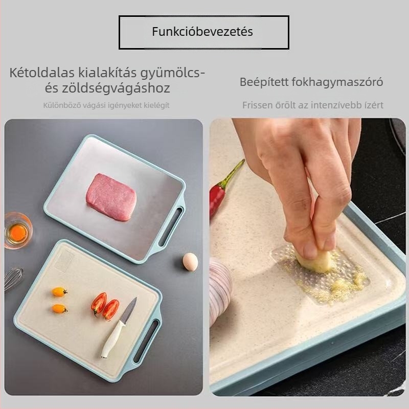 Skandináv stílusú kétoldalas rozsdamentes acél vágódeszka, penészmentes, csúszásmentes, többfunkciós, vastag és tartós konyhai eszköz