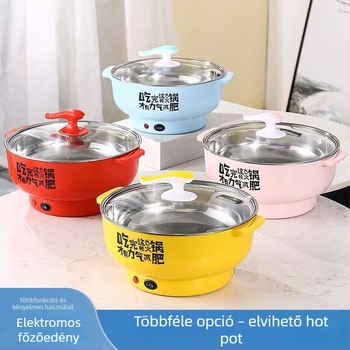Rozsdamentes acélból készült elektromos forró fazék, kompakt többfunkciós edény, 1–2 L, 800–1000 W, alkalmas Shabu-Shabu, Teppanyaki, sütés és főzés