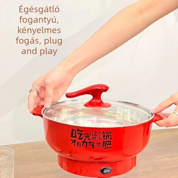 Rozsdamentes acélból készült elektromos forró fazék, kompakt többfunkciós edény, 1–2 L, 800–1000 W, alkalmas Shabu-Shabu, Teppanyaki, sütés és főzés