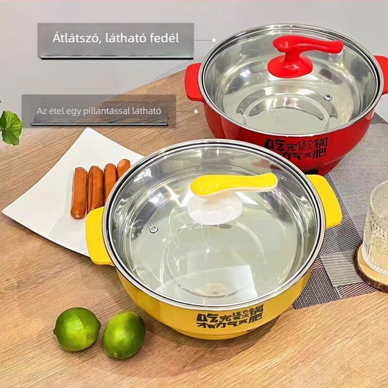 Rozsdamentes acélból készült elektromos forró fazék, kompakt többfunkciós edény, 1–2 L, 800–1000 W, alkalmas Shabu-Shabu, Teppanyaki, sütés és főzés