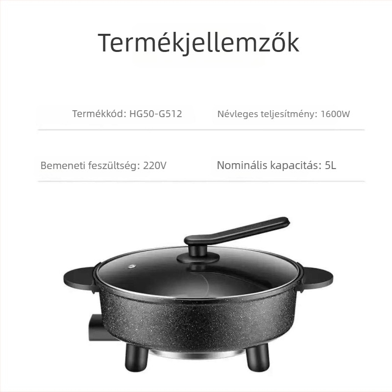 Maifan kővel készült elektromos forró edény, tapadásmentes belső, 5–6 L kapacitás, 1500 W, hőmérséklet-szabályozás