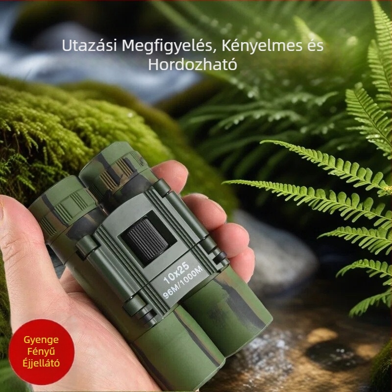 10x25 binokulár távcső, nagy felbontású, nagyítás, alacsony fényviszonyoknál éjszakai látás, képstabilizáció, ütésálló