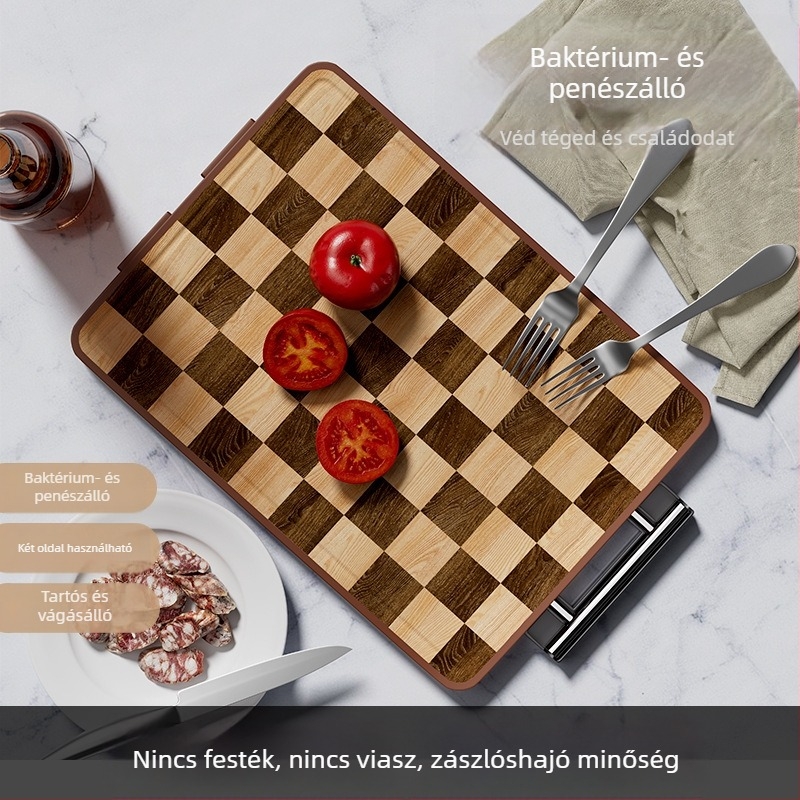 Fából készült vágódeszka – kétoldalas, antibakteriális, penészálló, sakktábla mintázatú, konyhai használatra