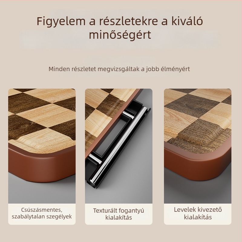 Fából készült vágódeszka – kétoldalas, antibakteriális, penészálló, sakktábla mintázatú, konyhai használatra