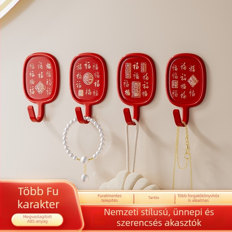 Szabadalmaztatott falra szerelhető kampó készlet konyhához és fürdőszobához, szerencse motívummal, ABS, 4 darab, csúszásmentes