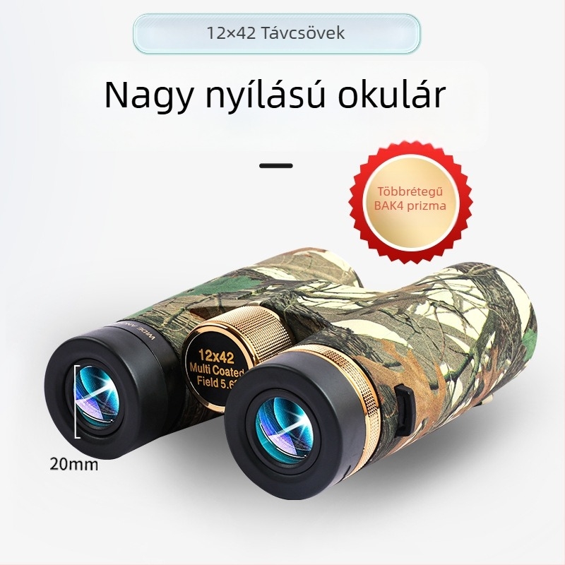 12x42 binokulár, ultra széles látómező, látómező 100 m/1000 m, kilépő pupilla 6 mm