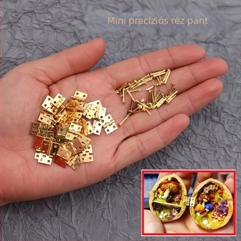 Mini réz ötvözetű doboz pánttal, 360°-os zsanérral, elektroplatírozott felülettel, 1 mm vastagságú, fa kézműves doboz