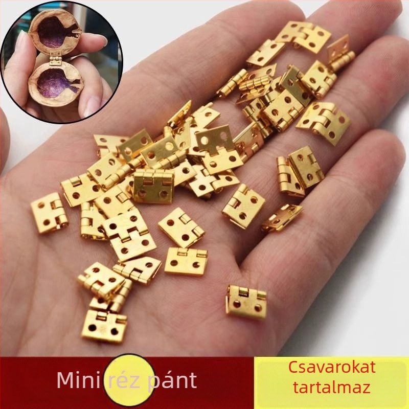 Mini réz ötvözetű doboz pánttal, 360°-os zsanérral, elektroplatírozott felülettel, 1 mm vastagságú, fa kézműves doboz
