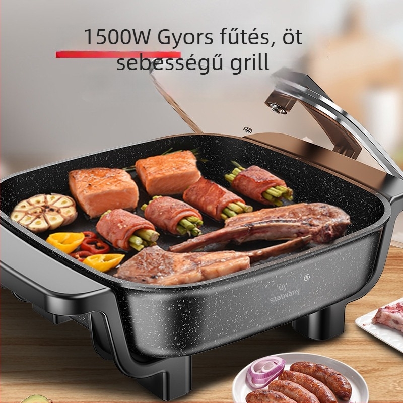 Maifan kő bevonatú elektromos forró edény és wok, tapadásmentes, integrált többfunkciós, Koreai stílusú négyzetes kialakítás, 1500W, 220V