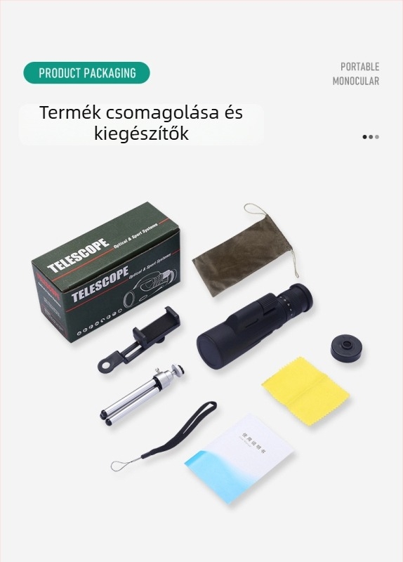 Monokuláris távcső, 10-30x50 zoom, vízálló, gyenge fényviszonyok közé éjszakai látás, kibővíthető, hordozható