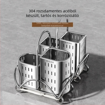 304 rozsdamentes acél evőpálcika tartó és fali tároló a konyhában – többfunkciós, szerelés nélkül, egy szint, modern letisztult stílus