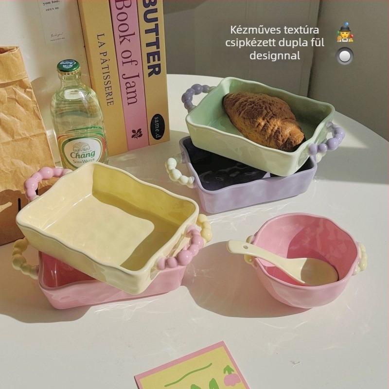 Kerámiából készült négyszögletes tányér, underglaze felülettel, modern minimál stílusú, mikrohullámú sütőben használható.