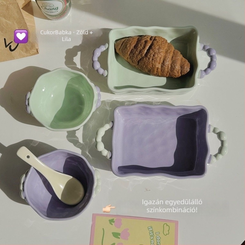 Kerámiából készült négyszögletes tányér, underglaze felülettel, modern minimál stílusú, mikrohullámú sütőben használható.