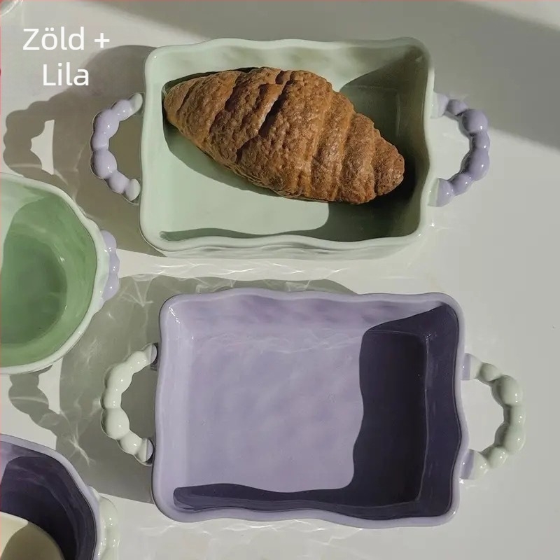 Kerámiából készült négyszögletes tányér, underglaze felülettel, modern minimál stílusú, mikrohullámú sütőben használható.