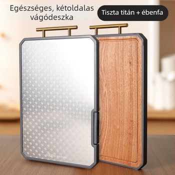 Kétoldalas, vastagított tiszta titánium vágódeszka, ebonfa felülettel, penészmentes, háztartási konyhai használatra.