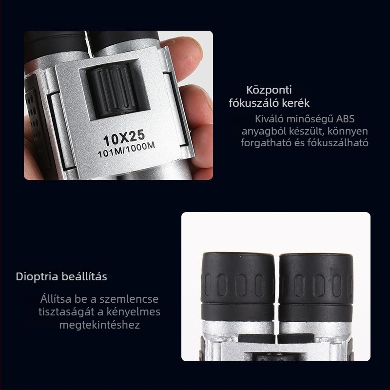 Binokuláris 10x25, HD élesség, nagyítás, letisztult stílus, könnyű és hordozható kültéri használatra