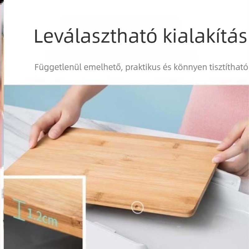 Bambusz vágódeszka – eltávolítható és felakasztható, gyümölcsök és zöldségek számára; csúszásmentes és antibakteriális; fiókos stílus