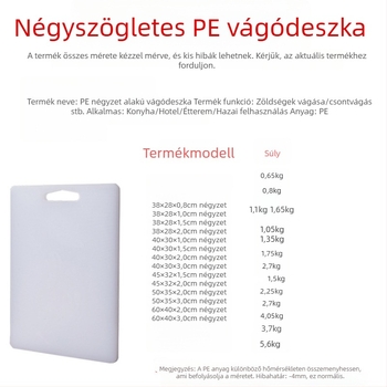 PE műanyag téglalap alakú vágódeszka, háztartási használatra, konyha, modern minimalist stílus