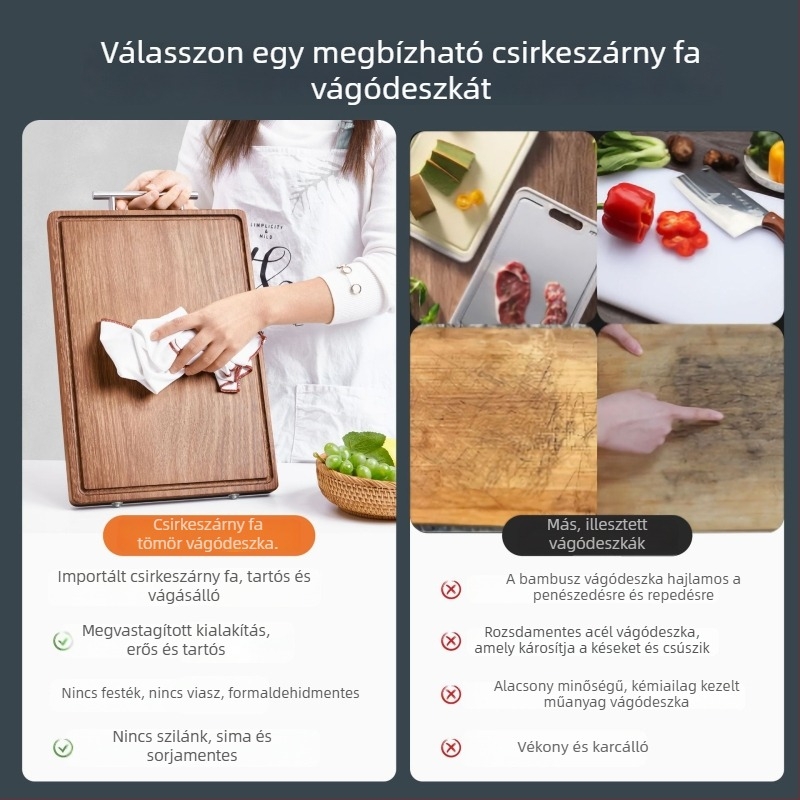 Qi Quan masszív faanyagból készült csúszásmentes felülettel rendelkező vágódeszka – konyhai és kereskedelmi használatra