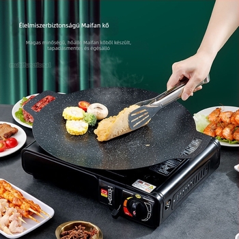 Maifan kő grill serpenyő, kerek, kültéri teppanyaki, füstmentes, 800 g