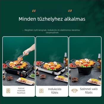 Maifan kő grill serpenyő, kerek, kültéri teppanyaki, füstmentes, 800 g
