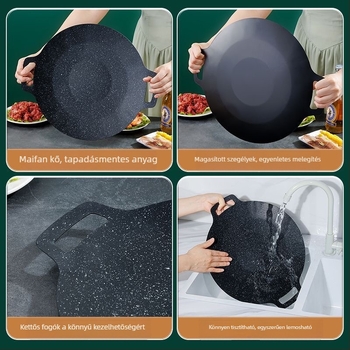 Maifan kő grill serpenyő, kerek, kültéri teppanyaki, füstmentes, 800 g