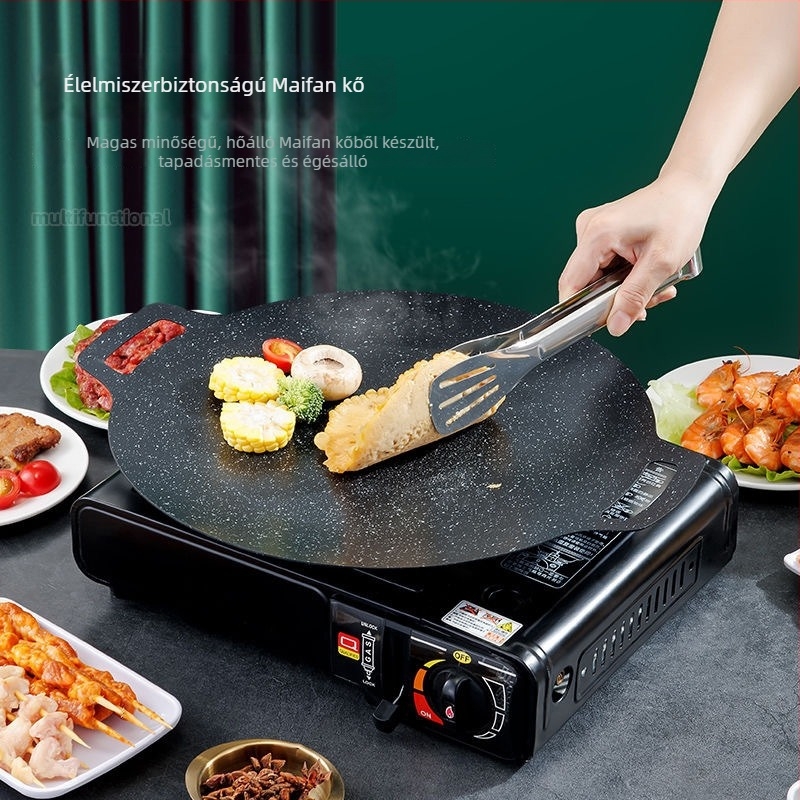Maifan kő grill serpenyő, kerek, kültéri teppanyaki, füstmentes, 800 g