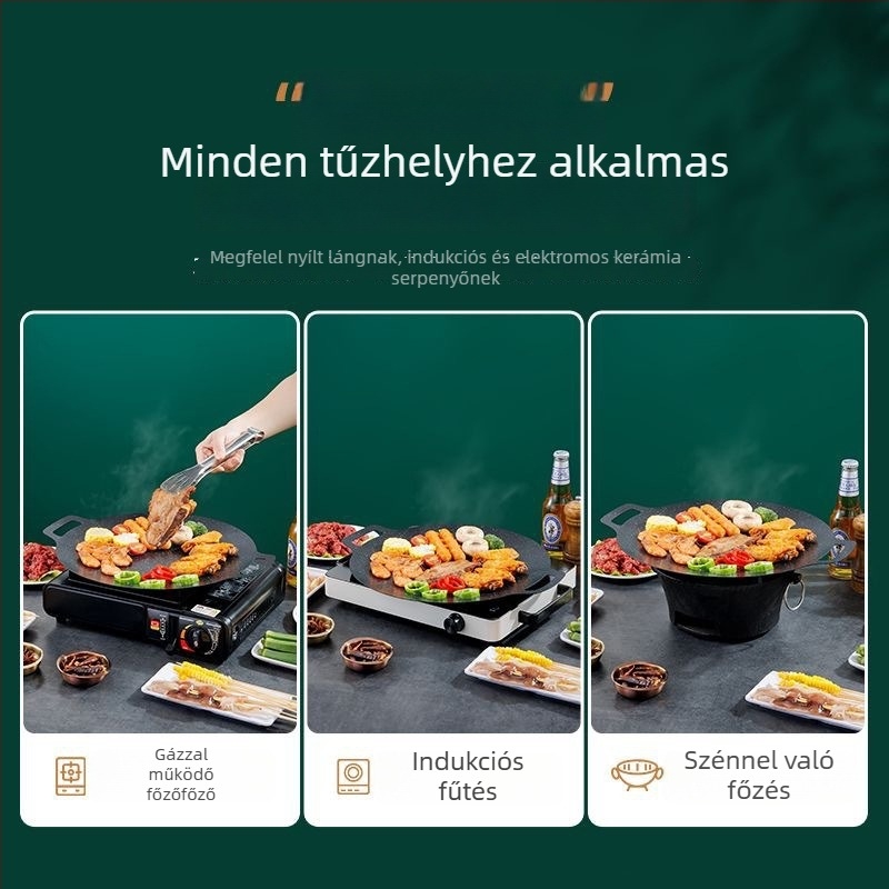 Maifan kő grill serpenyő, kerek, kültéri teppanyaki, füstmentes, 800 g