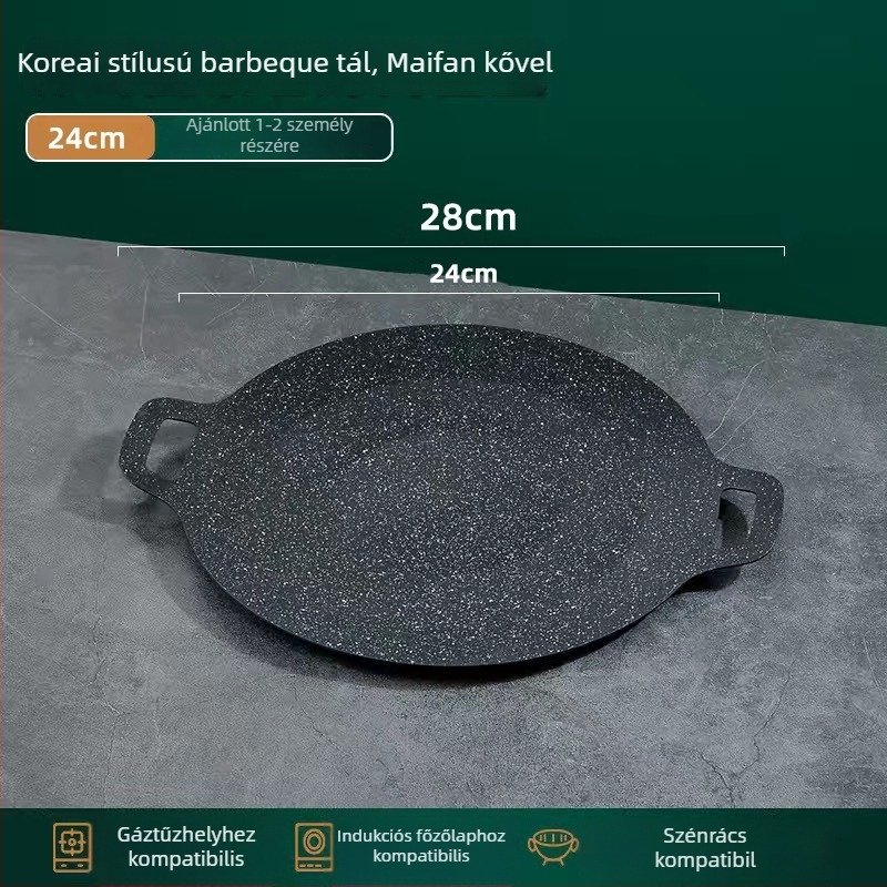 Maifan kő grill serpenyő, kerek, kültéri teppanyaki, füstmentes, 800 g