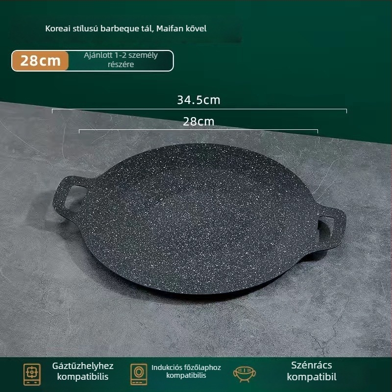 Maifan kő grill serpenyő, kerek, kültéri teppanyaki, füstmentes, 800 g