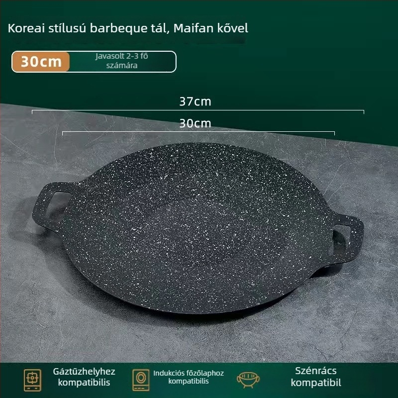 Maifan kő grill serpenyő, kerek, kültéri teppanyaki, füstmentes, 800 g