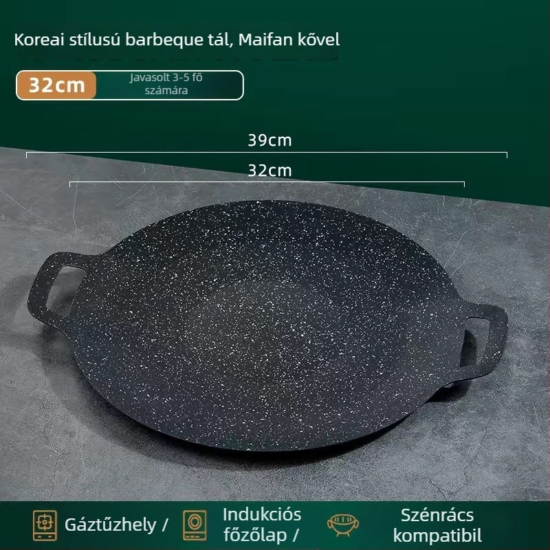 Maifan kő grill serpenyő, kerek, kültéri teppanyaki, füstmentes, 800 g