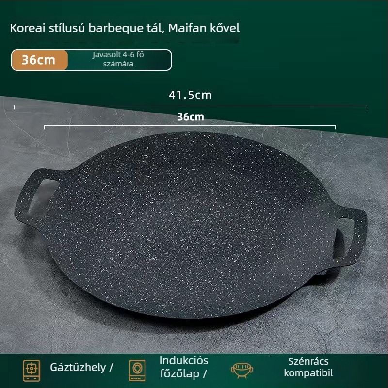 Maifan kő grill serpenyő, kerek, kültéri teppanyaki, füstmentes, 800 g