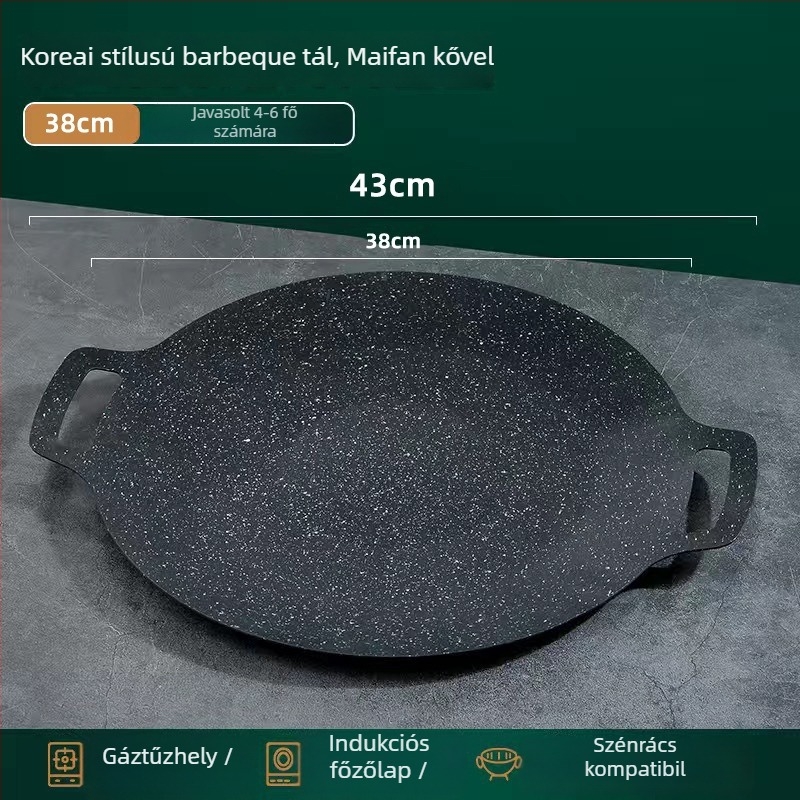 Maifan kő grill serpenyő, kerek, kültéri teppanyaki, füstmentes, 800 g
