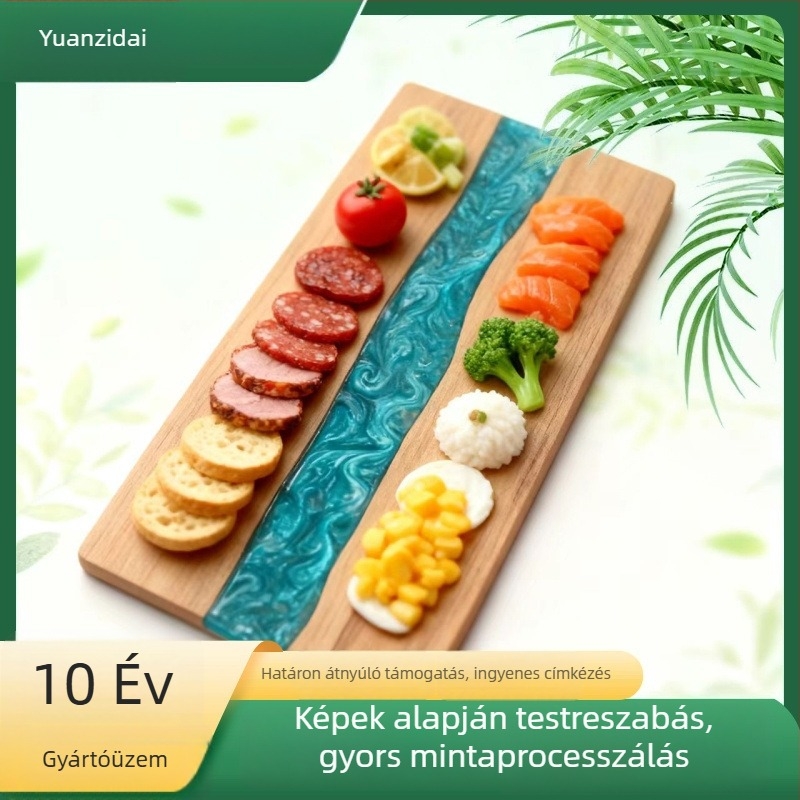 Masszív fa vágódeszka epoxigyantával, akácfából készült steakdeszka, konyhai sajt- és kenyérvágódeszka