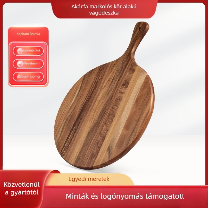 Kör alakú fa vágódeszka, hordozható, kétoldalas, keményfa fogantyúval, háztartási használatra