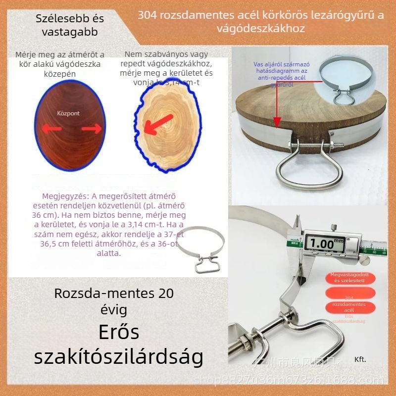 Rozsdamentes acél vágódeszka megerősítő gyűrű, kerek gyűrű, csúszásmentes, konyha
