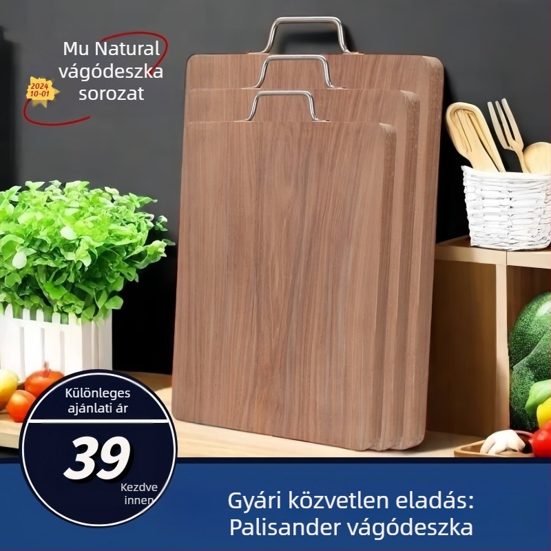Rosewood vágódeszka, tömörfa, kettős oldalú konyhai vágódeszka, nagy, antibakteriális, vastag felület
