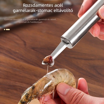 Rozsdamentes acél garnéla tisztító kés véna eltávolítással, gyomor kiemelésével, héj hámlasztással és hát nyitásával — modern minimalist dizájn