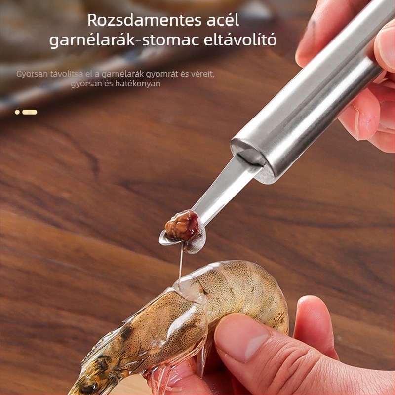 Rozsdamentes acél garnéla tisztító kés véna eltávolítással, gyomor kiemelésével, héj hámlasztással és hát nyitásával — modern minimalist dizájn
