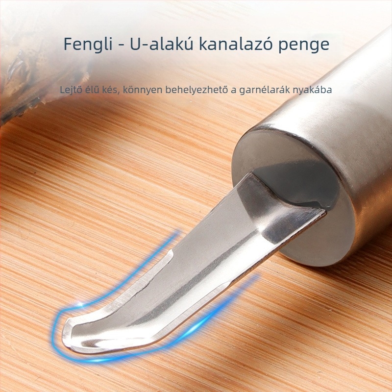 Rozsdamentes acél garnéla tisztító kés véna eltávolítással, gyomor kiemelésével, héj hámlasztással és hát nyitásával — modern minimalist dizájn