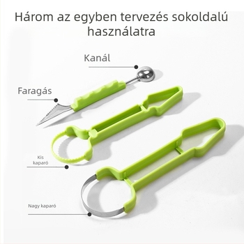Három az egyben gyümölcsgolyó-kivájó – rozsdamentes acél, testreszabás elérhető, logó nyomtatás, engedélyezett privát márkák