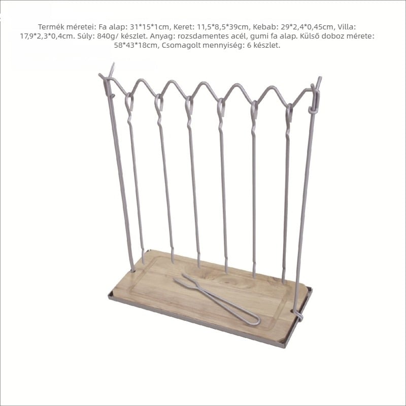 Kivehető BBQ nyárs tartókészlet, négyszögletes vasdrót keret, YN márka, súly 0.84