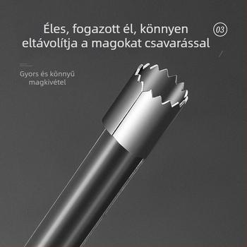 Rozsdamentes acél magkivágó gyümölcsökhöz — ideális a hloh, vörös datolya, meggy és alma magjainak eltávolításához; modern minimalist design, 2023-ban debütált