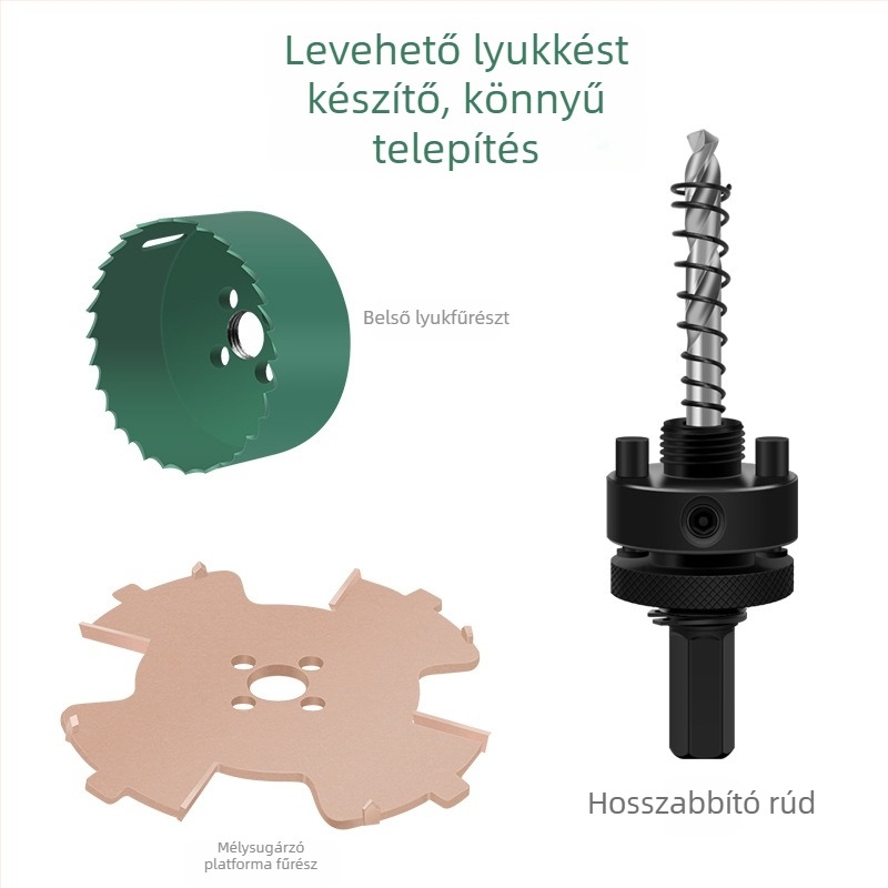 Lyukfúró beépíthető spotlámpákhoz, keret nélküli, gipszkarton mennyezethez és ácsmunka