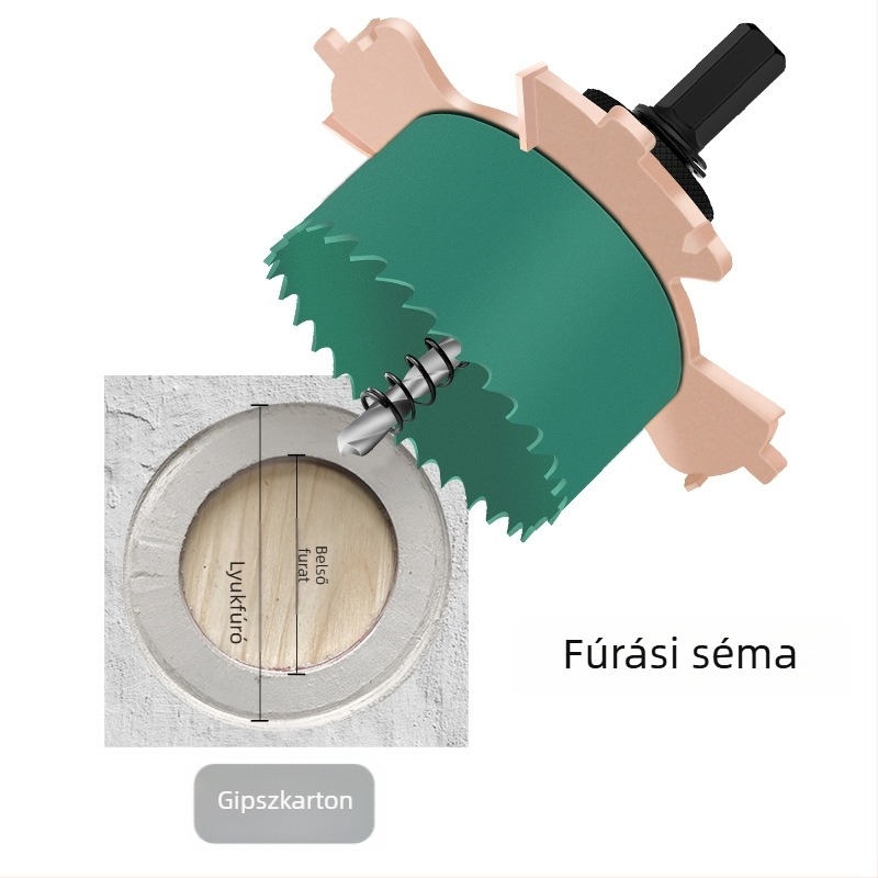 Lyukfúró beépíthető spotlámpákhoz, keret nélküli, gipszkarton mennyezethez és ácsmunka