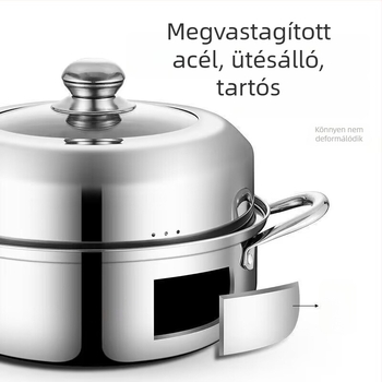 Kétszintes levesgőző fazék megvastagított rozsdamentes acélból (410), kombinált fedéllel, általános tűzhelyhez