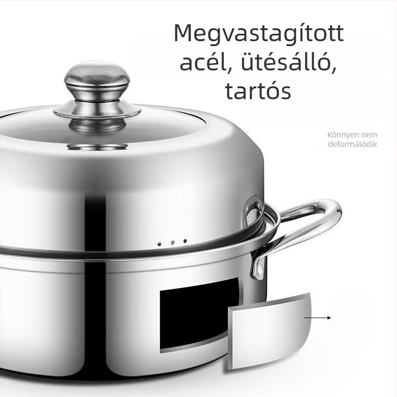Kétszintes levesgőző fazék megvastagított rozsdamentes acélból (410), kombinált fedéllel, általános tűzhelyhez