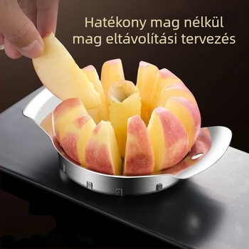 Rozsdamentes acélból készült alma szeletelő és magkivágó - gyümölcs felosztó, modern minimalist stílus, bevezetés 2025